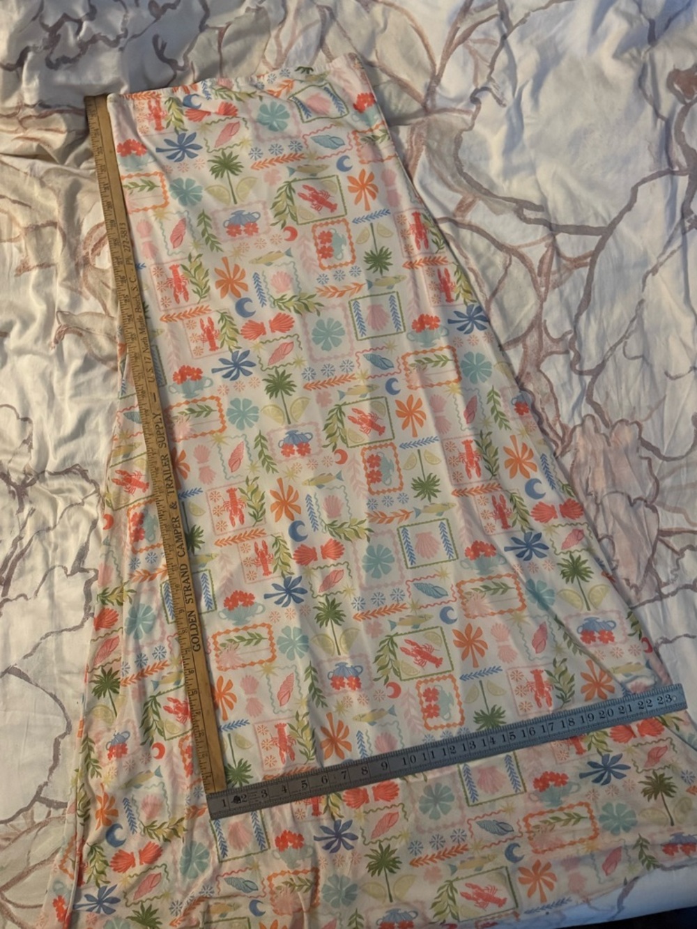 See You Monday Tropical Patchwork Maxi Skirt in Coral, Blue & Green